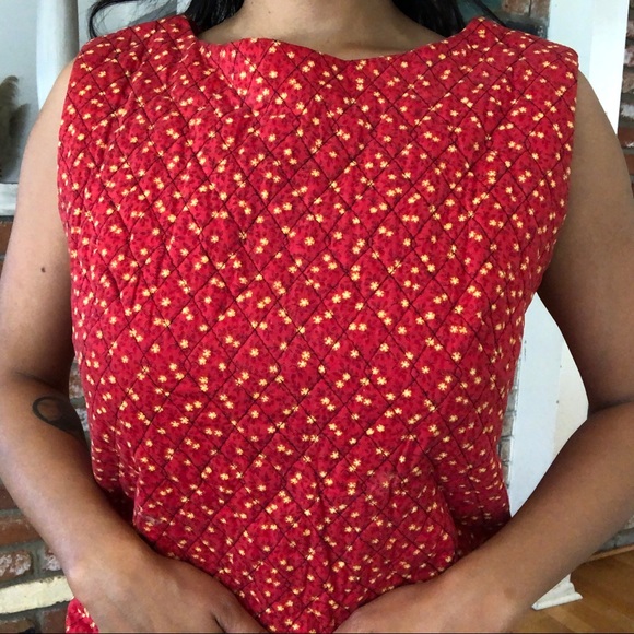 Vintage 1960s Handmade Floral Leaf Quilt Dress - Picture 5 of 7